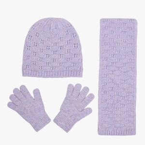 PENGOODLES  Knit Hat, Scarf & Glove Set - Pink, Cream, Gray